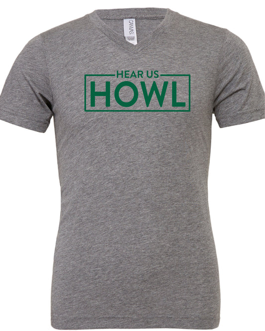FJHS Fulbright hear us howl square v-neck tee